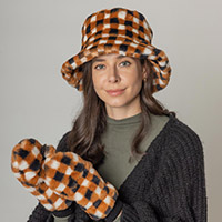 Checkered Faux Fur Bucket Hat