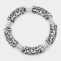 Leopard Patterned Wood Stretch Bracelet