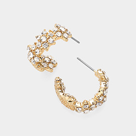 Flower Rhinestone Embellished Half Hoop Earrings