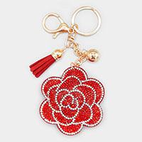 Bling Camellia Flower Tassel Keychain