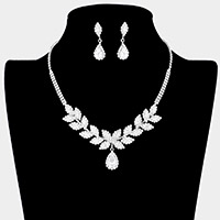 CZ Teardrop Accented Marquise Stone Cluster Necklace