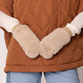 Solid aux Fur Mitten Gloves