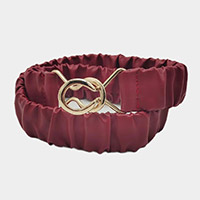 Solid Pleated Faux Leather Scrunch Stretch Elastic Belt