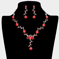 Flower Leaf Cluster Vine Rhinestone Necklace