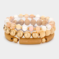 3PCS - Wood Faceted Beaded Stretch Bracelets