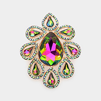 Teardrop Stone Accented Floral Pin Brooch