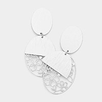 Cut Out Flower Detailed Metal Oval Dangle Earrings