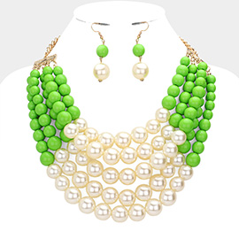 Chunky Multi Strand Pearl Bib Necklace