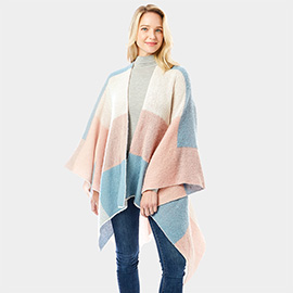 Color Block Ruana Poncho