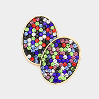 Rhinestone Embellished Oval Stud Earrings