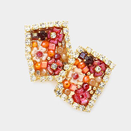 Multi Bead Embellished Rectangle Stud Earrings