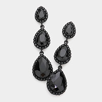 Triple Teardrop Stone Drop Down Evening Earrings