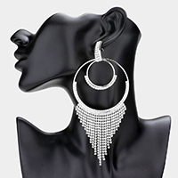 Open Metal Circle Rhinestone Fringe Dangle Evening Earrings