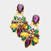 Mardi Gras Teardrop Marquise Stone Accented Dangle Evening Earrings