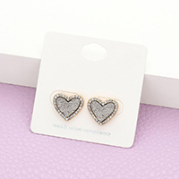 Rhinestone Trimmed Druzy Heart Stud Earrings