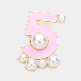 Pearl Embellished Enamel NO. 5 Pin Brooch