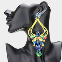 Oversized Teardrop Marquise Stone Embellished Rhinestone Pave Evening Earrings