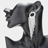 Open Circle Accented Rhinestone Fringe Dangle Evening Earrings