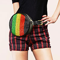 Color Block Bling Round Fanny Pack / Belt / Crossbody Bag