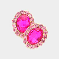 Rhinestone Trimmed Oval Stone Stud Evening Earrings