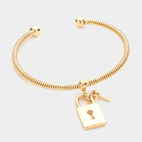 Metal Lock Key Charm Cuff Bracelet