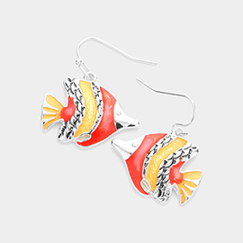 Enamel Antique Metal Fish Dangle Earrings