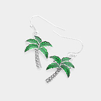 Enamel Antique Metal Palm Tree Dangle Earrings