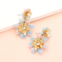 Celluloid Acetate Double Flower Link Dangle Earrings