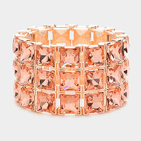 3Rows Square Stone Stretch Evening Bracelet