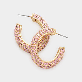 Rhinestone Embellished Oval Hoop Evening Earrings