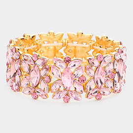 Marquise Floral Oval Crystal Cluster Stretch Evening Bracelet