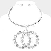 Round Stone Embellished Double Open Circle Link Necklace