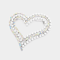 Pearl Rhinestone Embellished Open Heart Pin Brooch