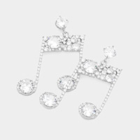 CZ Music Notes Dangle Evening Earrings