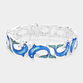 Enamel Antique Metal Dolphin Stretch Bracelet