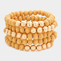 5PCS - Wood Ball Metal Beaded Stretch Bracelets