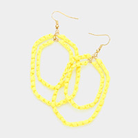 Woven Raffia Double Open Hexagon Dangle Earrings