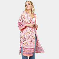 Floral Patterned Cover Up Kimono Poncho