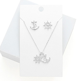 Metal Ship Wheel Anchor Pendant Necklace