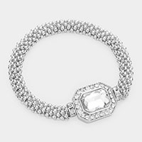 Hexagon Stone Accented Metal Bubble Stretch Bracelet