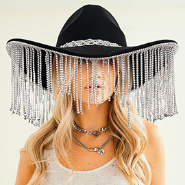 Rhinestone Fringe Party Panama Cowboy Hat