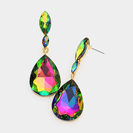 Double Marquise Stone Teardrop Link Dangle Evening Earrings