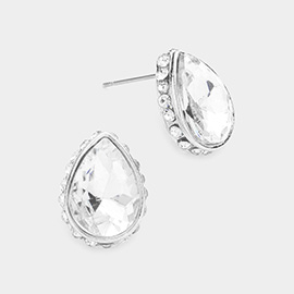 Rhinestone Trimmed Teardrop Stone Evening Stud Earrings