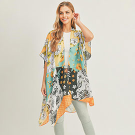 Flower Print Cover Up Kimono Poncho