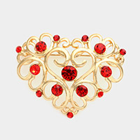 Stone Embellished Metal Heart Pin Brooch