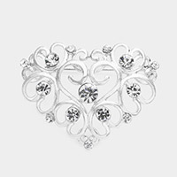 Stone Embellished Metal Heart Pin Brooch