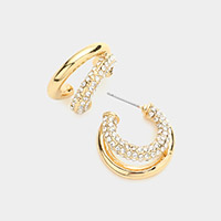 Rhinestone Embellished Split Metal Hoop Earrings