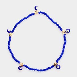 Evil Eye Charm Seed Beaded Stretch Bracelet