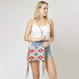 Aztec Print Tassel Wristlet Clutch / Crossbody Bag