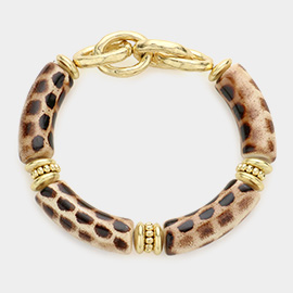 Animal Pattern Accented Open Metal Oval Link Stretch Bracelet